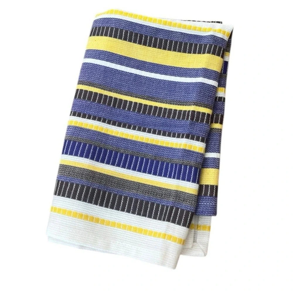 Anthropologie Kitchen Decor Woven Dish Tea Towel Striped Blue Yellow‎ White